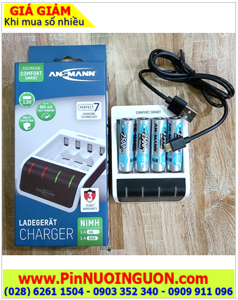 Ansman Comfort Smart _Bộ sạc pin Comfort Smart kèm 4 Pin sạc Ansman Mignon AA 2850mAh 1.2v